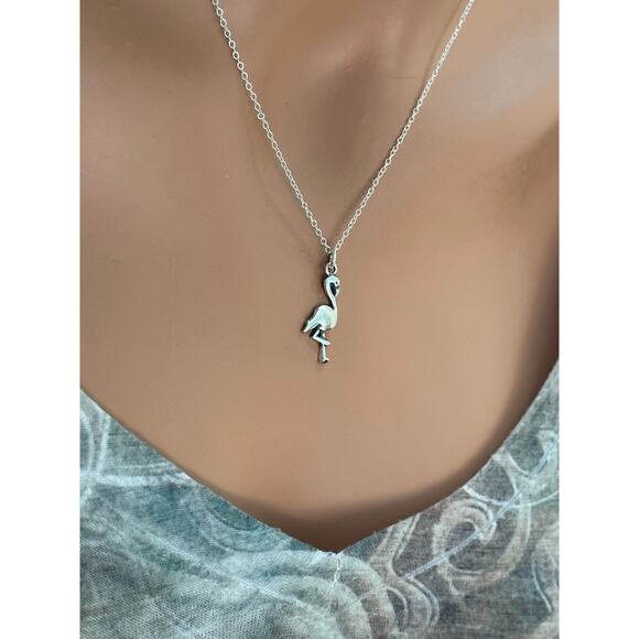 Sterling Silver Oxidized Flamingo Charm Necklace - Picture 3 of 5